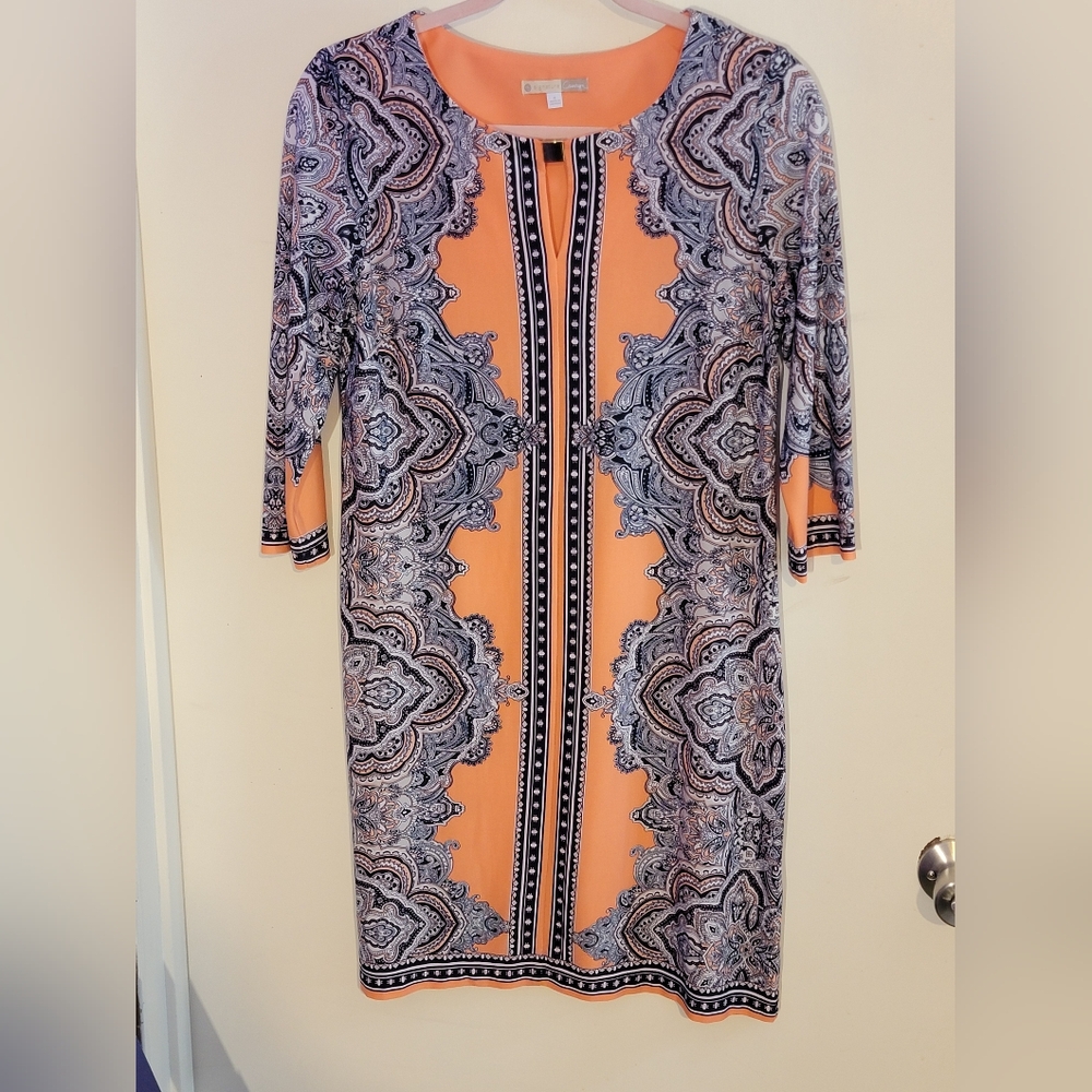 Signature Camryn Sherbet Orange and Blue Patterned Dress Size 4